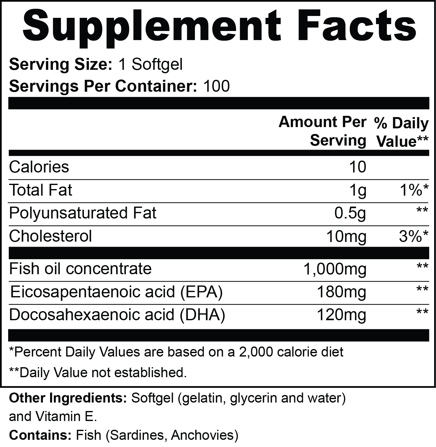 Omega-3 EPA 180mg + DHA 120mg, Fish Oil — Heart, Brain & Total Body Support