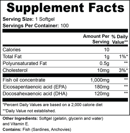 Omega-3 EPA 180mg + DHA 120mg, Fish Oil — Heart, Brain & Total Body Support